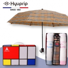 협립 3단 선염체크수동 우산 1P+눈꽃 타올 2P세트