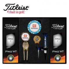 타이틀리스트 Pro V1 골프볼 6구+칩볼마커+그린보수기 볼마커 (골드) + 자석티 세트