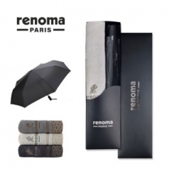 레노마 renoma 3단 완전 자동 솔리드 우산 + 뱀부얀 써클 타올 세트