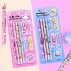 모쿠쿠 연필&피규어 연필캡 세트, 귀여운 동물 연필 선물세트 학용품 선물