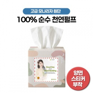 천연 미용티슈 정사각 100매  (양면 스티커부착)