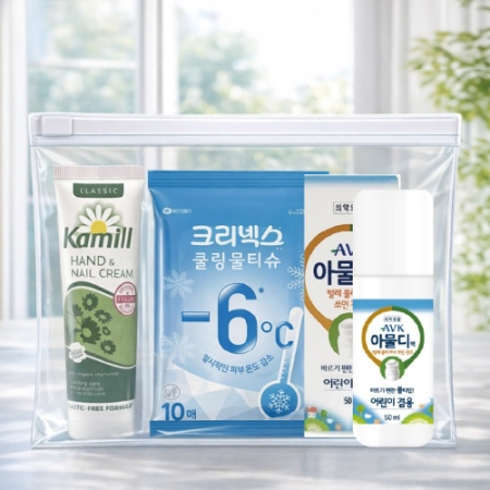 카밀핸드크림+크리넥스 쿨링물티슈+아물디 모기약 3종세트(브생건 지퍼백) #4