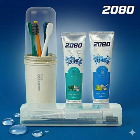 2080  퓨어치약 120g 2개 + AR초극세모 칫솔 5개 + 양치컵 세트 + 휴대용케이스 + 끈케이스 #2