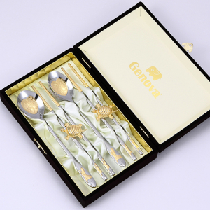 JJ303 제노바 순금 학 수저세트 2벌+금도금 거북받침 2