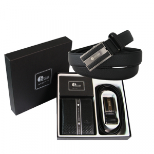 천연 소가죽 중지갑 & 자동 벨트 세트 (22408)