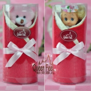 동물 인형 타올 원통형 수건2장