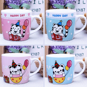 동물 스마일 머그 핑크, 큐티 호랑이 머그