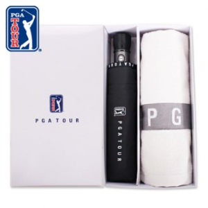 PGA 3단 로고 바이어스 완전 자동우산 + 130g 타올 우산 선물세트