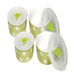 리빙 화이트 - 도트 찬통 4조 세트