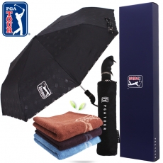PGA 3단 엠보선염 완전 자동우산 + 170g 죽사 타올세트