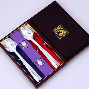 JJ110 명품 은도금 십장생 수저세트 2 + 은도금 거북이 받침대