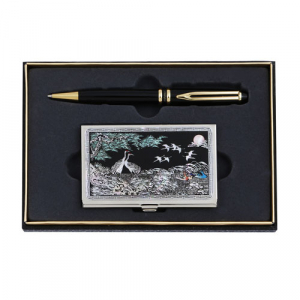 고급 수성 볼펜+채색 송학 자개 명함케이스 2종 세트