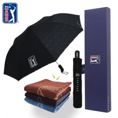 PGA 2단 엠보 선염 바이어스 완전자동 우산 + 170g 죽사 타올세트