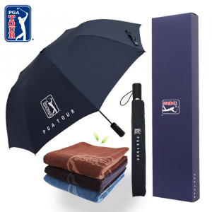 PGA 2단 자동 무지 우산 + 170g 죽사 타올 세트