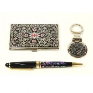 명함지갑 고급 자개 볼펜 3종 세트 당초