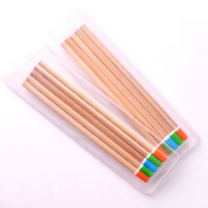 원목 컬러 원형 미두 연필 투명 사각 케이스 5P세트