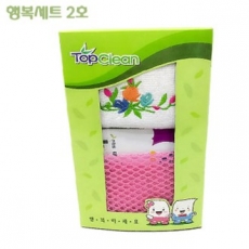 행복세트 2호 행주 (탑크린 고무장갑 + 순면행주 + 망사수세미 + 스폰지 수세미)