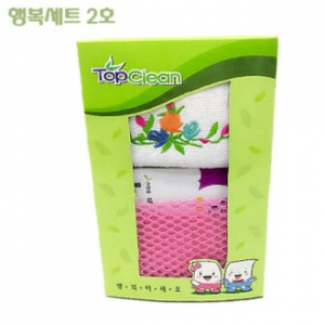행복세트 2호 행주 (탑크린 고무장갑 + 순면행주 + 망사수세미 + 스폰지 수세미)