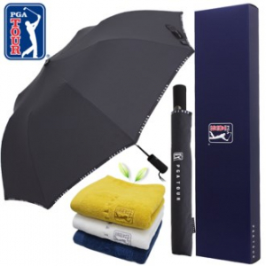 PGA 2단 자동 로고 바이어스 우산 + 170g 면사 타올세트