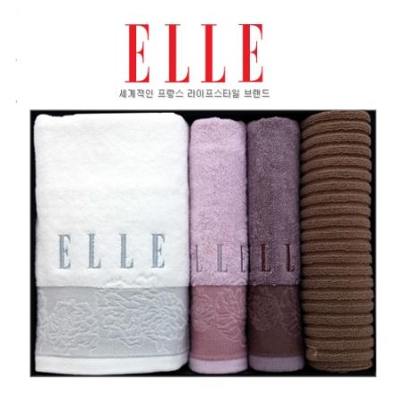 엘르 로즈 바스타올 + 로즈 세면타올 2매 + 엔틱 발매트 세트 #2