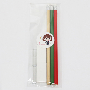 인컬러 문구세트 OPP 4, 연필, 지우개, 연필 캡