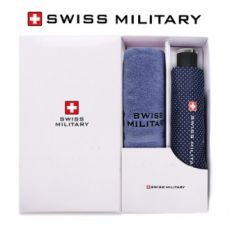 스위스밀리터리 3단 수동 핀도트 우산 + 140g 세면타올세트