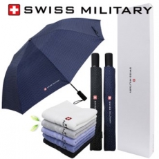 스위스밀리터리 2단 자동 핀도트 우산 + 140g 세면타올세트