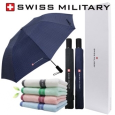 스위스밀리터리 2단 자동 핀도트 우산 + 120g 세면타올세트