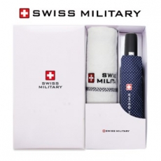스위스밀리터리 3단 7K 완전자동 핀도트 우산 + 160g 세면타올세트