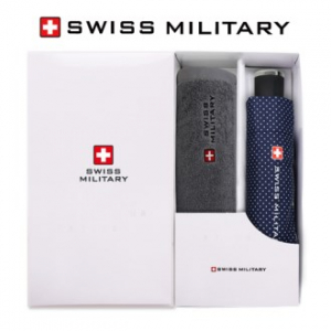 스위스밀리터리 3단 수동 핀도트 우산 + 180g 세면타올세트