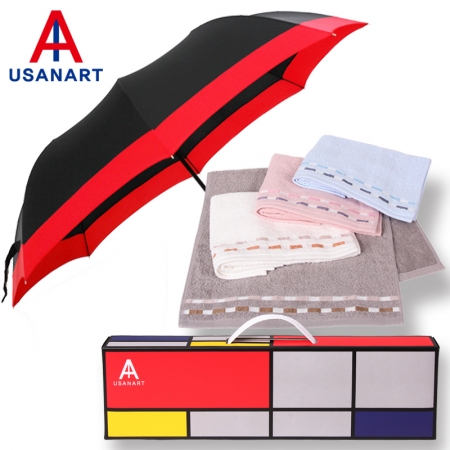 우산아트 2단폰지보다+컬러블럭타월 세트 #2