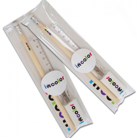 인컬러 문구세트 OPP 13, 연필 지우개 연필깎이 자 #2