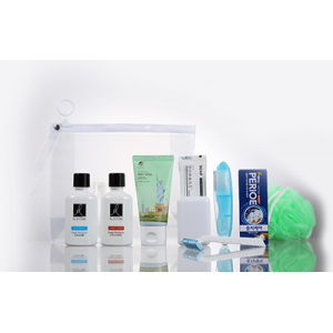 [여행용세트A-3호] 엘라스틴 샴푸+린스+바디+페리오 치약20g+미니칫솔+비누 +비누 곽+면도기+샤워볼+고주파지퍼