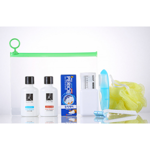 LG생활건강 여행용세트 64호- 엘라스틴 샴푸, 린스, 페리오 치약20g, 미니칫솔, 비누 , 비누 곽, 샤워볼, 7종지퍼, 거품 타올, 비누 , 비누 곽