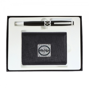 [볼펜세트 / 명합 지갑 세트] 자개 프리미엄 볼펜 실버+쌍학자개 소가죽 명함지갑