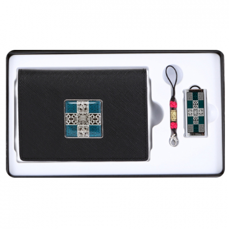 창살문 그린 자개 가죽 명함지갑 대용량 USB