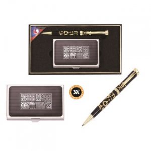 한글 볼펜 수복 창살문 블랙 자개 명함케이스