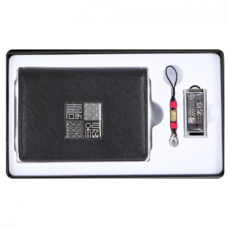 수복문자도 자개 가죽명함 지갑 대용량 USB