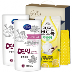 무궁화 키친솝 연잎 주방세제 리필 300ml x 2개+피죤 주방세제 리필 300ml +망사수세미 [110-212455]