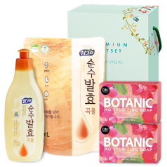 LION 참그린 순수 발효 곡물 주방세제 용기 300g +참그린 순수발효 곡물 리필 300ml +LG생활건강 온더바디 비누 80g x 2개 [110-212255]