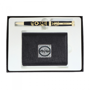 한글 금장 볼펜 쌍학 자개 소가죽 명함지갑