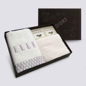 엘르 라벤더 타올 1매+페이스 타올 1매+노니 비누 2개 세트 (비누 거품망 증정)