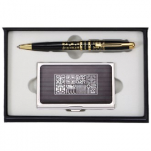 훈민정음 볼펜 + 수복 창살문 블랙 자개 명함케이스