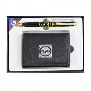 훈민정음 볼펜+쌍학 자개 소가죽 명함지갑