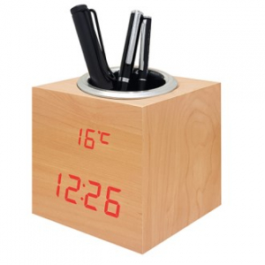 LED 우드 펜 필통 시계