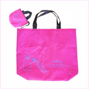 쿠킹클래스 핑크 주머니형 자가드 원단 장바구니