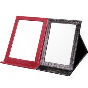 가죽 접이식 탁상거울, 블랙, 레드 택1, 메이크업, 화장 거울, 집들이, 선물, 매장 용