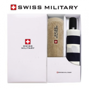 스위스밀리터리 3단 7K 완전자동 네이비 스트라이프 우산 + 180g 면사 타올세트