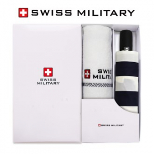 스위스밀리터리 3단 7K 완전자동 네이비 스트라이프 우산 + 160g 면사 타올세트