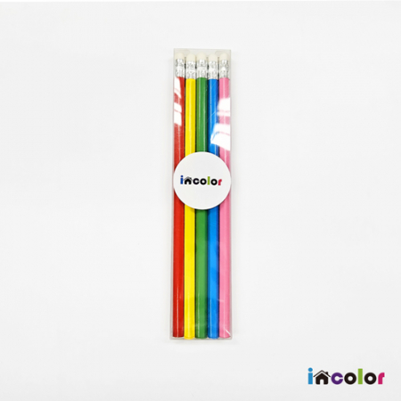 인컬러 투명 케이스 5본입 비비드 육각 B 연필 세트 #2